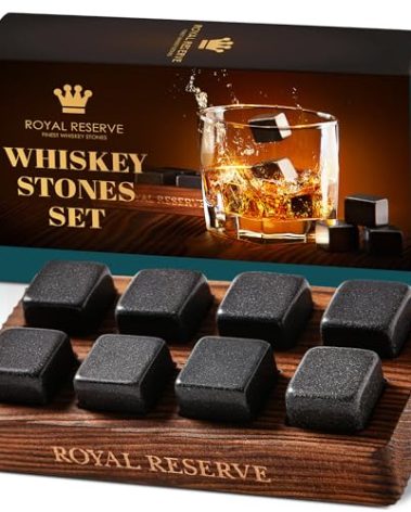 Whiskey Stones Gift Set by Royal Reserve – Artisan Crafted Reusable Chilling Rocks for Scotch – Bourbon Gifts for Men Husband Dad Boyfriend Guy