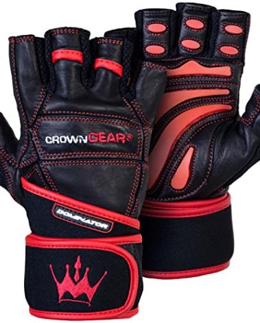 Crown Gear Weightlifting Gloves for Gym Fitness Crossfit Bodybuilding - Workout Weight Lifting Gloves for Men & Women - Dominator Leather Crossfit Training Gloves Wrist Support Wraps (M)