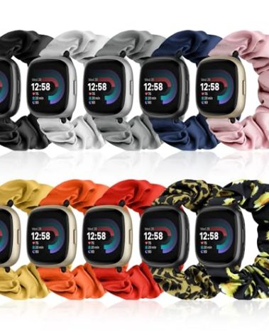 Puhuite Elastic Nylon Band Compatible with Fitbit Versa 3/Fitbit Versa 4/Fitbit Sense/Sense 2 Bands for Women Men,Scrunchie Stretchy Sport Strap for Fitbit Versa 3/Versa 4/Fitbit Sense 2 10 Pack