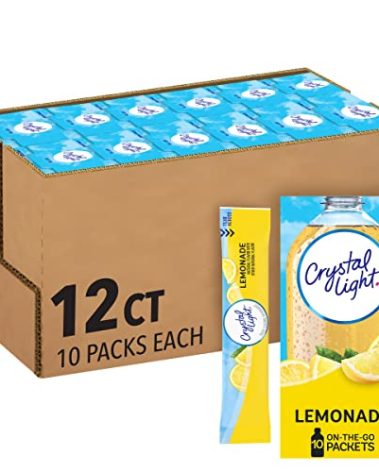 Crystal Light Lemonade Naturally Flavored Powdered Drink Mix, 120 ct Pack, 12 Boxes of 10 On-the-Go-Packets
