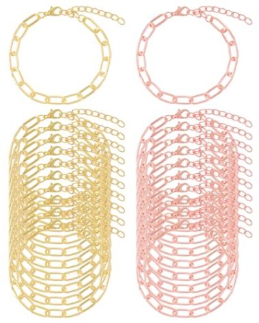 20pcs Chain Bracelets Kit Alloy Link with Lobster Clasps for Christmas DIY Women Jewelry Findings Bracelet Making (Gold & Rose Gold)