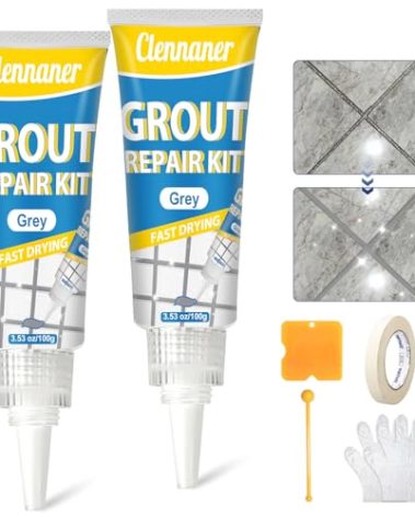 Tile Grout Repair Kit, 2 Pack Grout Filler, Grout Sealer Restore and Renew Tile Joints Line, Fast Drying Tile Grout Paint Squeeze Tube for Bathroom Shower Kitchen Floor Tile, Replace Grout Pen (Grey)