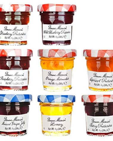 Bonne Maman Assorted Preserves - Strawberry, Apricot, Raspberry, Orange, Cherry, Honey, Grape, Blueberry - 8 jars x 1 oz