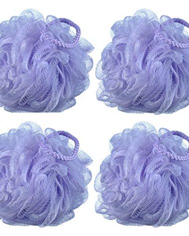 iboodi 60g/pcs Purple Mesh Bath Sponge Shower Pouf Loofahs Shower Puff Pack of 4 (Purple)