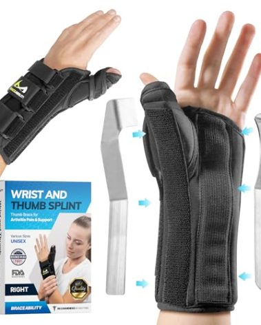 BraceAbility Wrist and Thumb Spica Splint - De Quervain's Tenosynovitis Long Forearm Cast Stabilizer for Tendonitis, Sprains, Thumb Brace for Arthritis Pain and Support - (M Right Hand)