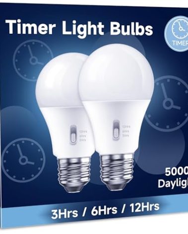 UNILAMP Timer LED Light Bulbs Indoor: 13W (100W Equivalent) LED Bulb, Built-in Automatic Timer, 5000K Daylight A19, Automatic On/Off, Security Light Bulb, 2-Pack