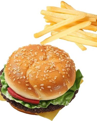 Joeabor Artificial Hamburger & 12 Artificial French Fries Realistic Fake Food for Display Faux Burger for Decoration Fake Food Props