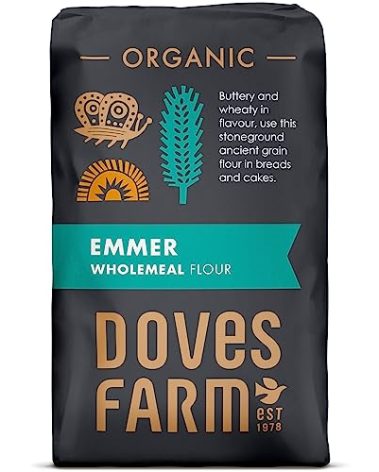 Doves Farm Organic Emmer Wholemeal Flour | for Bread & Cake Baking | High in Fiber & Protein | Traditional British Stoneground Flour | Kosher & Vegan | Whole Wheat Flour | 35.27 Oz (1kg)