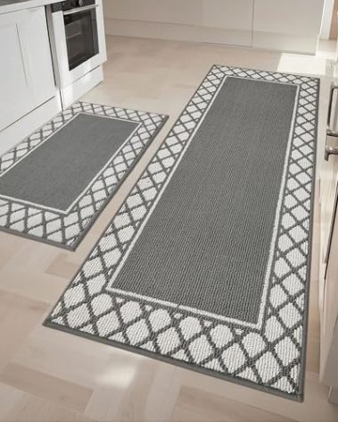 COSY HOMEER Kitchen Rugs Non Slip Washable Kitchen Mats for Floor Absorbent Kitchen Rugs Sets of 2 Kitchen Runner Rugs for Kitchen Carpet Sink Laundry Area Rugs,Grey,24" x 35"+24" x 60"