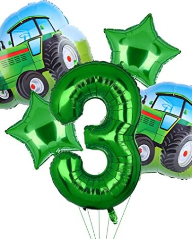 5Pcs Tractor Balloons, Green Tractor Birthday Number Mylar Foil Balloon Farm Theme 3rd Birthday Party Supplies Decor (3rd)