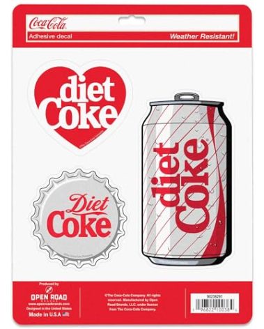 Coca-Cola Diet Coke Adhesive Vinyl Decals - Fun Set of 3 Diet Coke Stickers for Laptop, Car or Water Bottle