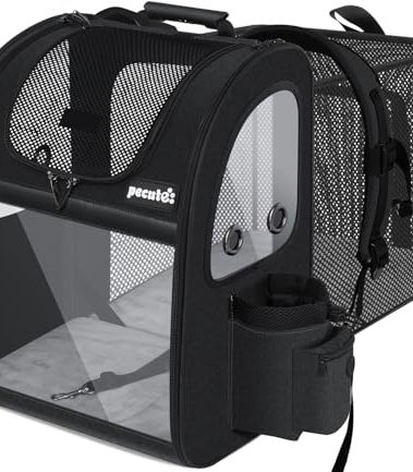 Pecute Pet Carrier Backpack, Dog Carrier Backpack, Expandable with Breathable Mesh for Small Dogs Cats Puppies, Pet Backpack Bag for Hiking Travel Camping Outdoor Hold Pets Up to 18 Lbs