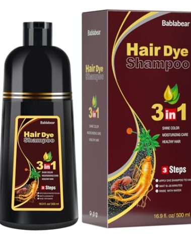 Bablabear Dark Brown Hair Color Shampoo for Gray Hair 500ML Instant Hair Dye Shampoo for Men & Women-3 in 1 Color Shampoo