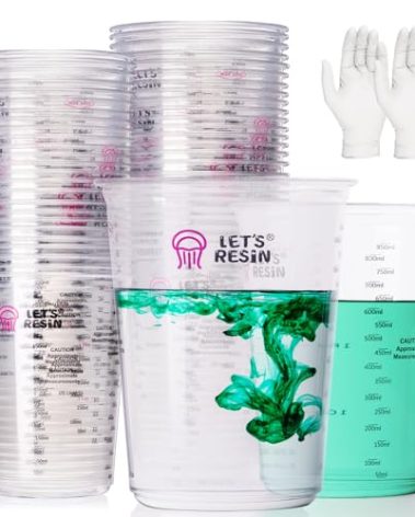 LET'S RESIN Resin Mixing Cups, 45pcs 32oz(1000ml) 2 Scales Accurate Paint Mixing Cup with Protective Gloves, Sturdy & Thick Disposable Measuring Cups for Paint, Pigments, Art, Auto Resin Mixer