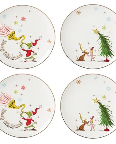 Lenox 894166 Merry Grinchmas 4-Piece Assorted Accent Plate Set, Christmas Drinkware, Holiday Hosting
