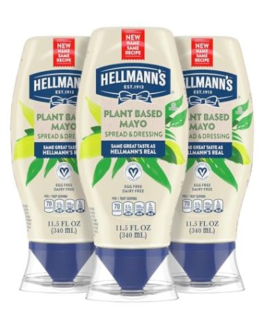 Hellmann's Vegan Dressing and Spread Vegan 3 Ct for a Rich, Creamy Plant-Based Alternative to Mayo Same Great Taste, Plant Based, Free From Eggs 11.5 oz