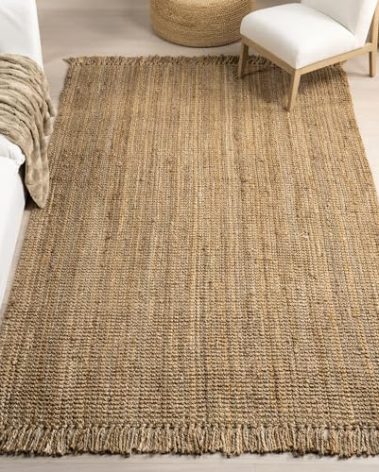 nuLOOM 4x6 Daniela Jute Tassel Hand Woven Area Rug, Natural, Solid Chunky Farmhouse Design, Natural Fiber, For Bedroom, Dining Room, Living Room, Hallway, Office, Entryway