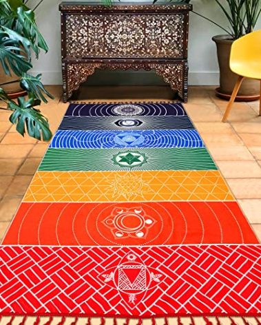 Mexican Yoga Mat Beach Picnic Blanket Chakra Meditation Mat Yoga Rug Sunscreen Shawl Chakra Wall Tapestry Decor Boho Pilates 59 in (Polyester Fibre)