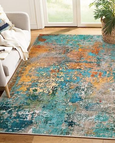 Lahome Modern Abstract Area Rug - 4x6 Colorful Rug for Bedroom Soft Washable Rugs for Living Room Dining Room Non Slip, Contemporary Indoor Carpet for Nursery Office Apartment Playroom Kitchen