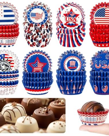 AUGSUN 800pcs 4th of July Mini Cupcake Liners Independence Day Baking Mini Muffin Cupcake Wrappers for Patriotic Holiday Birthday Veterans Party Cake Candy Chocolate Decorations Supplies