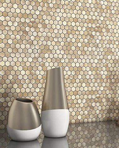 BeNice Peel and Stick Backsplash Kitchen Mosaic Tiles Penny Hexagon Small Metal Stickers(5PCS,Gold Champagne)