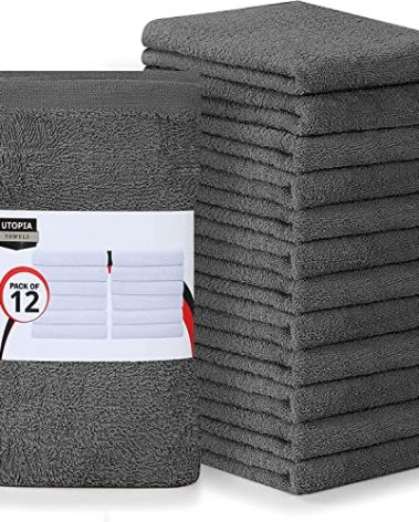 Utopia Towels Kitchen Bar Mops, Pack of 12, 16 by 19 Inches, 100% Cotton Super Absorbent Grey Towels, Multi-Purpose Cleaning Towels for Home and Kitchen Bars