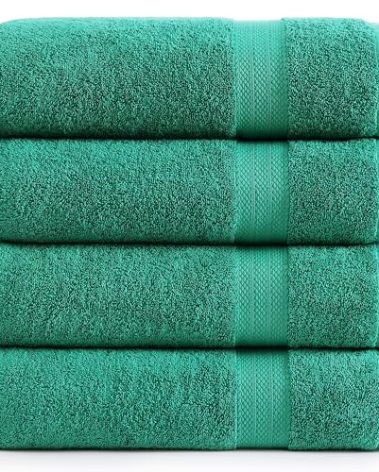 LANE LINEN Bath Towels Pack of 4 (28"x54") - 100% Ring Spun Cotton Bathroom Towel Set - Reinforced Edges, Quick Dry, Soft & Absorbent Large Bath Towels - Lightweight, Perfect for Daily Use - Emerald