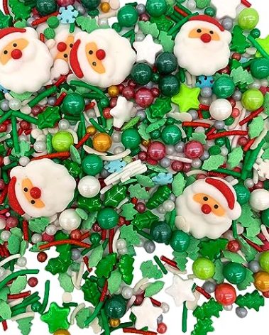 Christmas Sprinkles Edible Santa Claus Red and Green Pearl Sprinkles Mix Holiday Christmas Themed Cake Cupcakes Toppers Decoratings