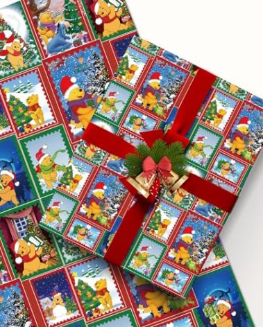 EYQQM Pack of 5 Pooh Gift Wrapping Paper 20" x 30" Kraft Paper Wrapping Paper Sheets Pack for Kids Birthday, Party Storage Festive Decoration (Bear Stamp)