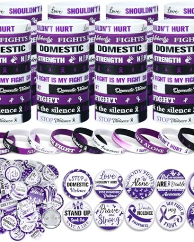 Remuuly 200 Pcs Domestic Violence Awareness Bracelets Pins Purple Ribbon Awareness Silicone Wristbands Pins Bulk Faith Courage Health Awareness Gifts Favors for Violence Alzheimer's Disease Cancer