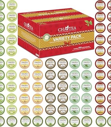Cha4TEA 100-Count Variety Pack Tea, Compatible with Keurig Brewers, Includes Green, Black, Jasmine, Earl Grey, English Breakfast, Oolong, Peppermint, Matcha Green & 2 Seasonal Select Tea