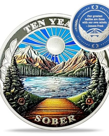 Original Ten Year Sobriety Coin - Recovery Sunlight AA Coins - 10 Year AA Chips and Medallions - 1-10 Years NA AA Celebrate Recovery Addicts - Narcotics Alcoholics Anonymous Gifts for Men Women