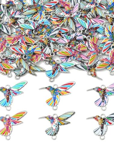 KitBeads 60Pcs 6 Colors Bird Connector Charms 2 Holes Animal Links Colorful Humming Bird Charms for Bracelet Necklace Lanyard Jewelry Making