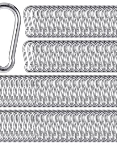 Dimeho 100 Pcs Spring Snap Hooks, M5 Spring Snap Hook Carabiner Clips Metal Heavy Duty Link Buckle Key Chain Small Rope Connector for Keys Swing Set Fishing Hiking Traveling