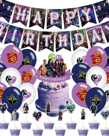 Genshii Descendants Birthday Party Decorations Supply Set for Kids with Happy Birthday Banner, Cake Topper, Cupcake Toppers, Balloons for Party Decor