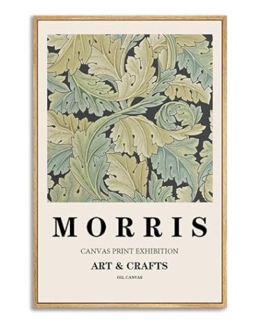 NARIA ART William Morris Framed Canvas Prints Wall Art,Vintage Flower Pattern Nature Floral Illustrations Painting Prints Artwork Ready to Hang for Livingroom,Bedroom,Office -12''x16''Natural Framed