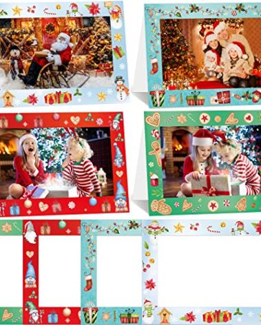 Christmas Photo Frame Cards Watercolor Snowman Gonme Gingerbread Man Ornaments Design Holiday Photo Sleeve Greeting Holder Card with Envelopes 40 Pack