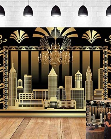 7x5ft The Great Gatsby Photography Backdrop Roaring 20's 20s Themed Backdrop Vintage Dance Black Gold Art Event Decoration Birthday Wedding Party Decoration Photo Background Booth Banner Supplies