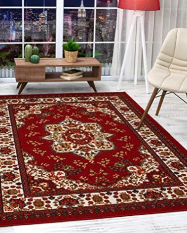 Antep Rugs Alfombras Oriental Traditional 8x10 Non-Skid (Non-Slip) Low Profile Pile Rubber Backing Indoor Area Rugs (Maroon, 7'10" x 10')