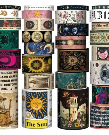 29 Rolls Washi Tape Set - Tarot Theme Decorative Masking Tape Colored Patterns, Vintage Adhesive Artists Tapes for Journaling Supplies, Diy Crafts, Scrapbooking, Junk Journal Supplies, School Supplies