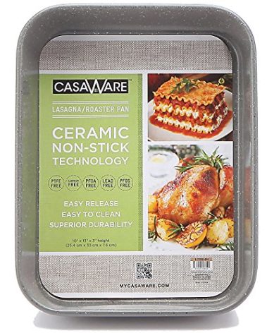 casaWare Ceramic Coated NonStick Lasagna/Roaster Pan 13 x 10 x 3-Inch (Silver Granite)