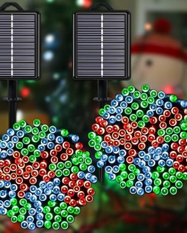 YAOZHOU Solar Christmas String Lights Outdoor Waterproof Decorations, Red White Green Fairy Lights, 2PACK Total 400LED 144FT with 8Modes, Outside Lights for Tree, Garden, Patio, Fence, Balcony