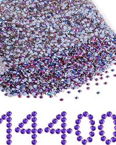 Beadsland Hotfix Rhinestones Bulk, 14400pcs Purple Hot Fix Rhinestones for Crafts Clothes DIY Decoration, Purple Velvet, SS16, 3.8-4.0mm