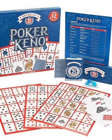 Brybelly Poker Keno Game Set with Cards and Chips - Adult Family Casino Board Game Night Gift Includes Deck of Playing Cards, 12 Boards, 200 Bingo Chips