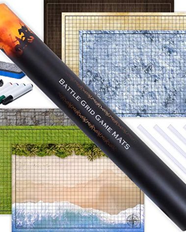 Tidyboss DND Starter Set | 3 X Double Sides 24x 36 Game Grid Mat | 6 Terrains Includes Dry Erase Markers, Eraser, Dice and Clips