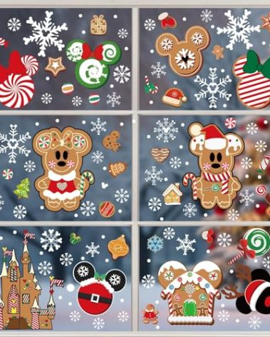 Christmas Gingerbread Window Cling Decorations - 12 Sheets Double-Sided Christmas Gingerbread Sticker for Window Decor, Mouse, Castle, Snowflake Stickers for Indoor Office Home Decor