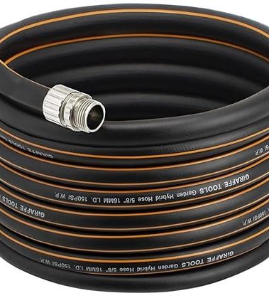 Giraffe Tools Garden Hose 50ft x 5/8", Custom Length, Heavy Duty, No Kink, Flexible, Rubber Garden Hose, Leakproof Water Hose with Male to Female Fittings, 600 Burst PSI