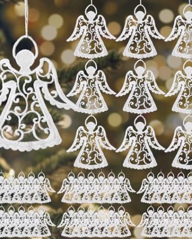Lunmon 48 Pcs Crochet Angel Ornaments for Christmas Tree Christmas Crocheted Hanging Decor for Winter Decorations Xmas Home Office Wall Window Mantel Party Woven Gift, 6 Styles