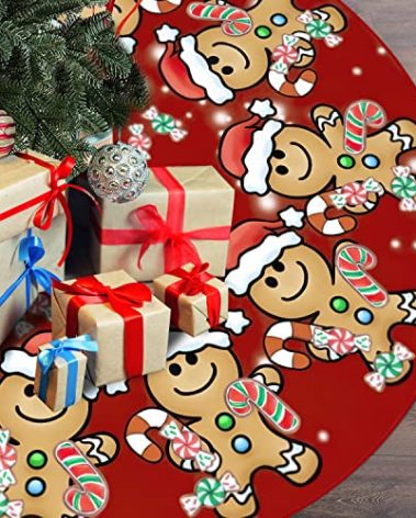Jbralid Christmas Tree Skirt 48 Inch Christmas Gingerbread Sweet Candy Lollipop Xmas Tree Skirts Mat for New Year Holiday Christmas Party Decorations