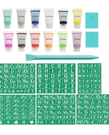 JAJADO Silk Screen Stencils Letters Stencils Numbers Chalk Paste Starter Kits 20 Pcs, Adhesive Screen Printing Stencils Mesh Transfers Chalk Paint for Craft Stencils Painting on Wood DIY T-Shirt Card